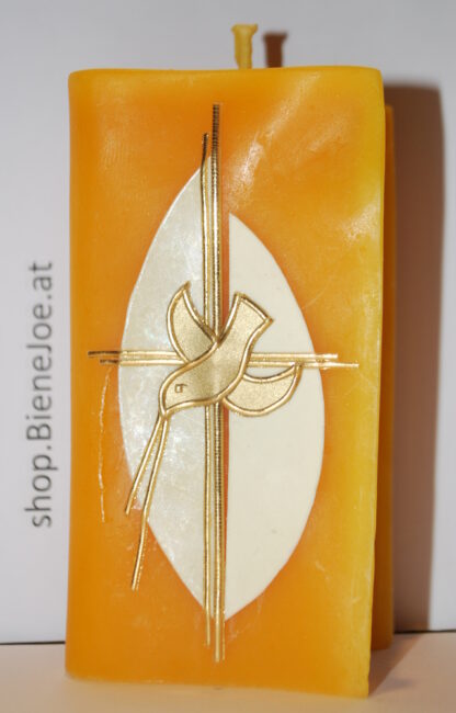 Honigkerze Buch groß "mit Taube Weiss/Gold"